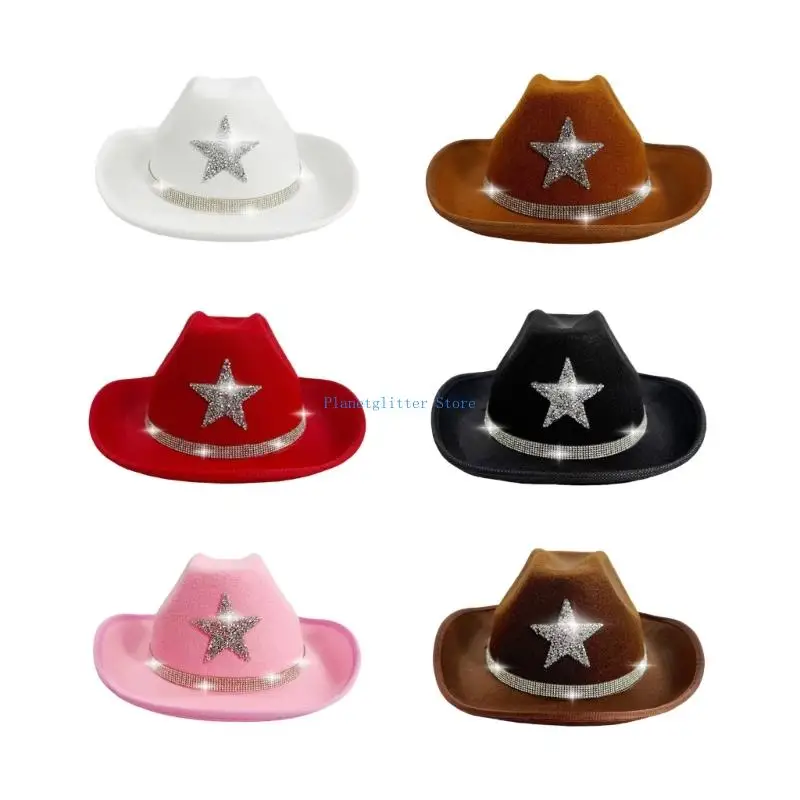 

652B Rhinestones Star Western Cowboy Hats Cosplay Fedoras Hat For Boy Girl Stage Show