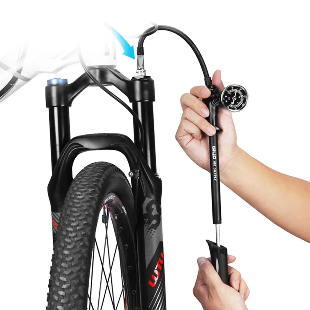 GIYO GS-02D Foldable 300PSI High-Pressure Bicycle Air Shock Pump With Lever & Gauge for Fork and Rear Suspension Mountain Bike