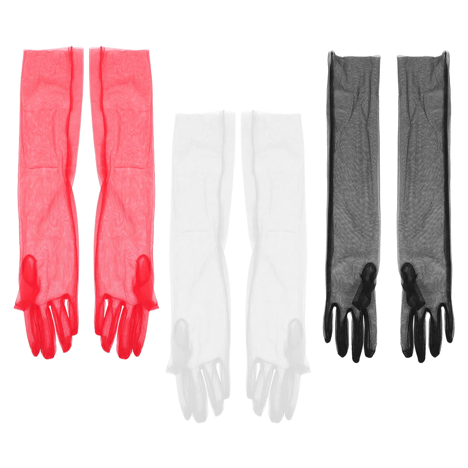 3 pares de guantes de tul para novia, mangas largas transparentes para boda, fiesta de té, disfraz de Halloween, cubiertas de brazo de malla, guantes de boda para mujer