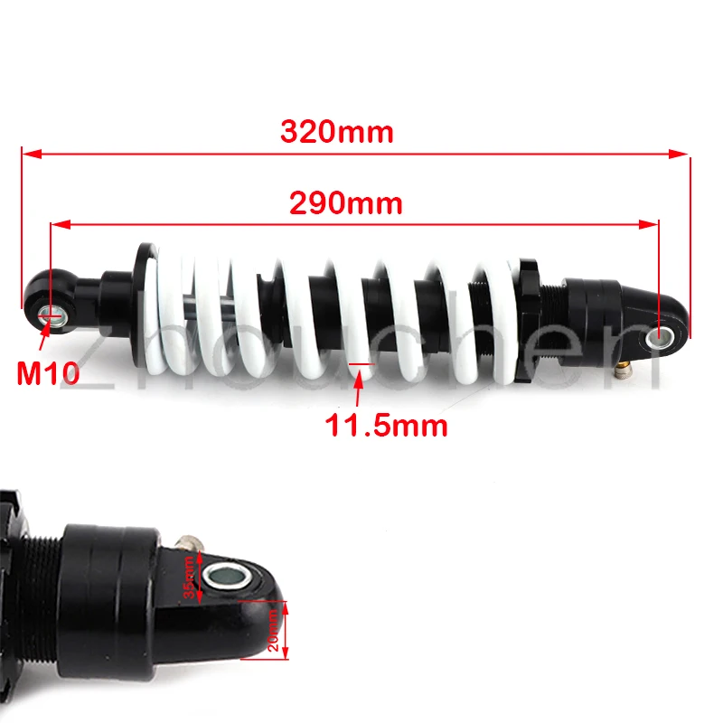 Universal 290mm rear shock 11mm spring suspension for scooter kart four wheel all-terrain vehicle utv motocross