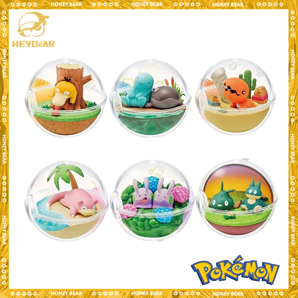 Original Re-Ment Pokemon Figure Terrarium Collect Relaxing Moments Psyduck Quagsire Clodsire Trapinch Slowpoke Figures Toys Gift