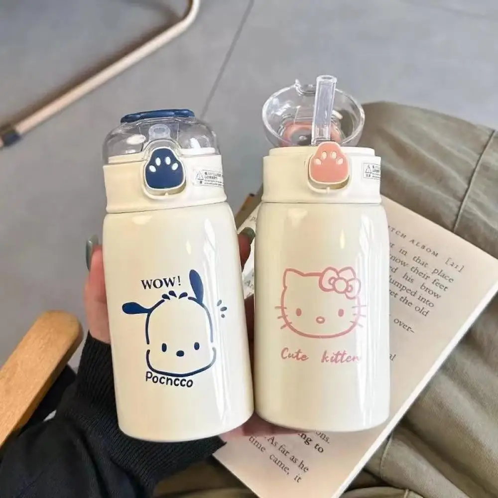 450Ml Sanrio Kuromi Pochacco Thermal Cup Hello Kitty Cute Cartoon Cup Portable 316 Stainless Steel Water Cup Student Kawaii Gift