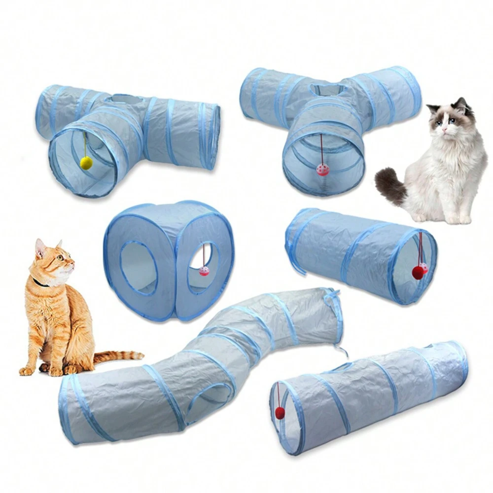 Cat Toys Gray 3-Way Foldable Pet Cat Tunnel Tube Toy Kitten Tunnel Toy with Peep Hole Pet Training Interactive Toy Tunnel Tube