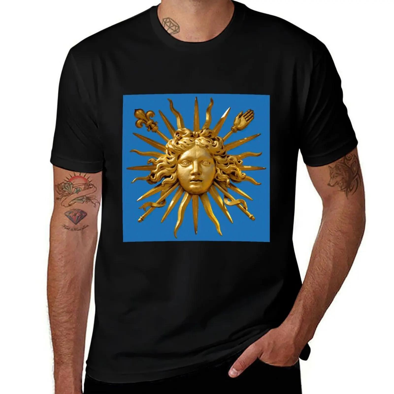 Symbol of Louis XIV the Sun King - Blue Background T-Shirt Basic Casual Wear Short Sleeve Top