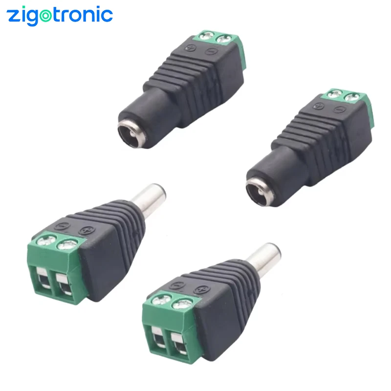 2PCS 5.5mm X 2.1mm 12V DC Power Supply Screw Plug Connector 5.5X2.1mm Female Male Terminal for CCTV Video Camera LED Strip