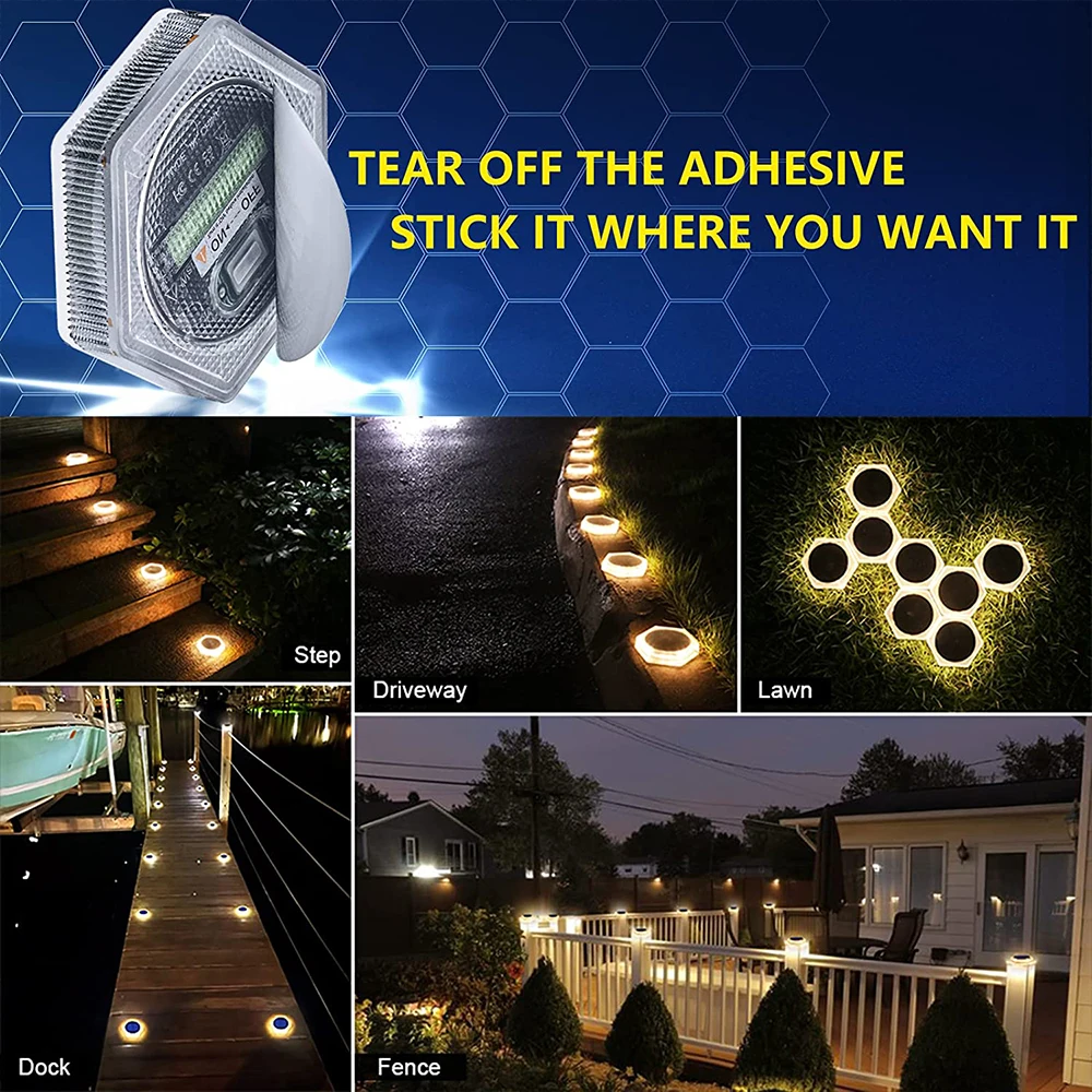 Solar LED Outdoor Deck Lights IP68 Waterproof Garden Step Lighting Auto On/Off Stairs Patio Pathway Yard Fence Wall Lamp