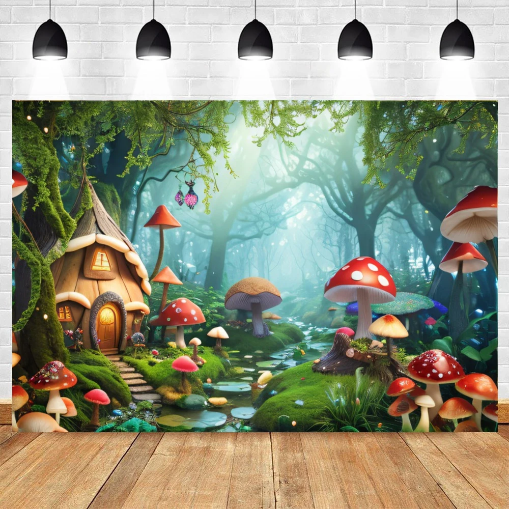 Enchanted Forest Wonderland Backdrop Fairy Tale Dreamy Jungle Mushroom Baby Portrait Photography Background Decor Photo Studio