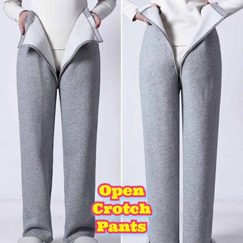 

Зима-Осень, флисовые брюки больших размеров с открытой промежностью, прикованные к постели, для взрослых, со скрытым дизайном, теплые термоизолированные брюки для взрослых