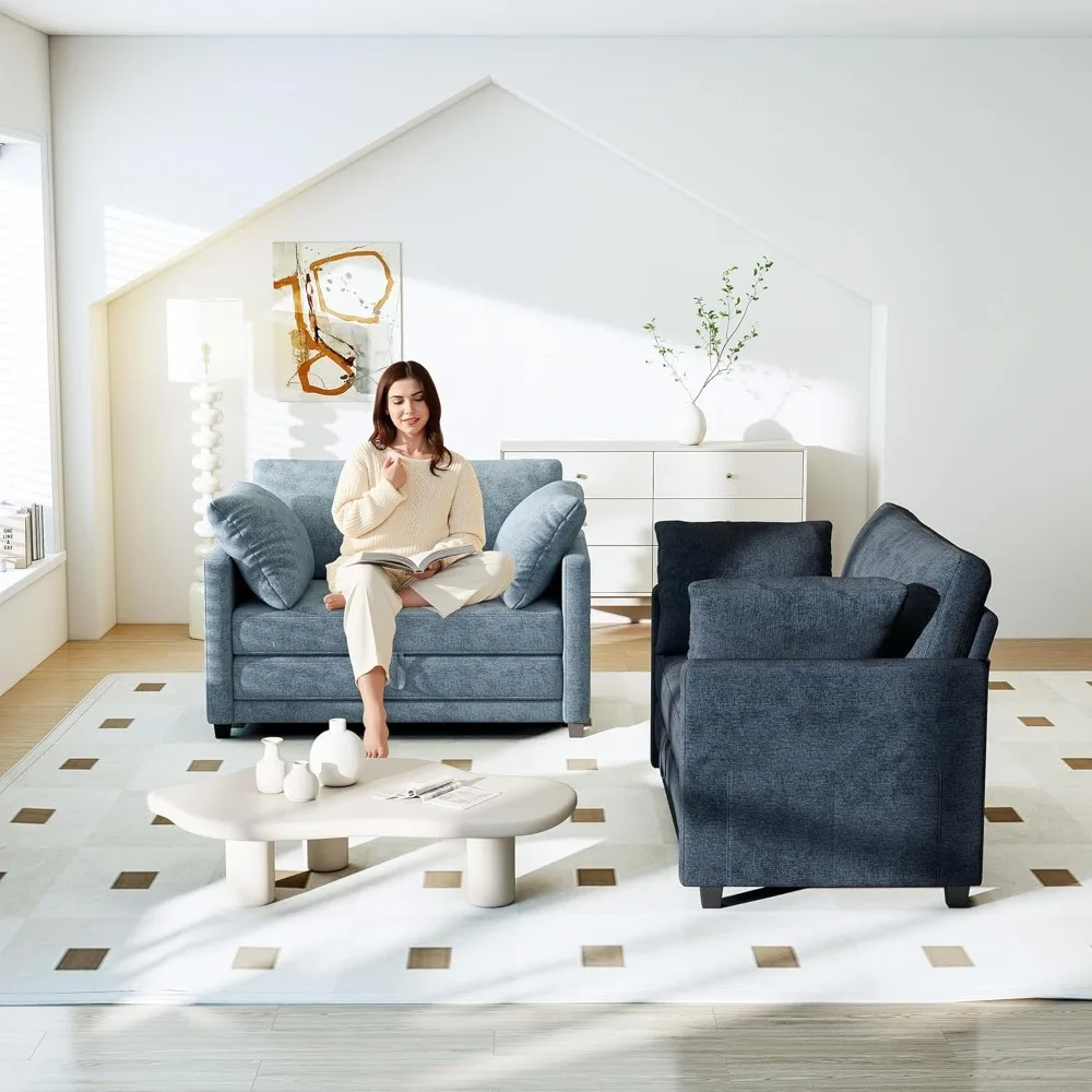 Диван-кровать-трансформер, двухместное спальное место для небольших помещений, раскладной диван 2-в-1 с подушками, идеальный напольный диван для компактной жизни