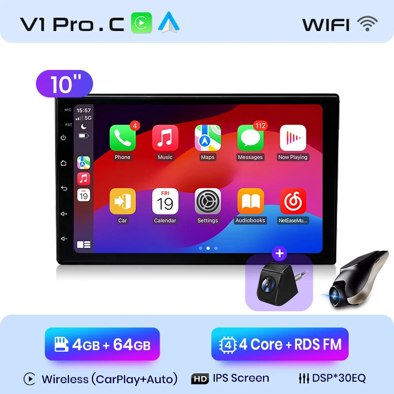 Junsun Qualcomm 8-Core 360 graden camera universele stereo 7" 9" 10" autoradio draadloze CarPlay Android Auto IPS touchscreen multimediaspeler slimme intelligente systemen 2 Din head unit autoradio
