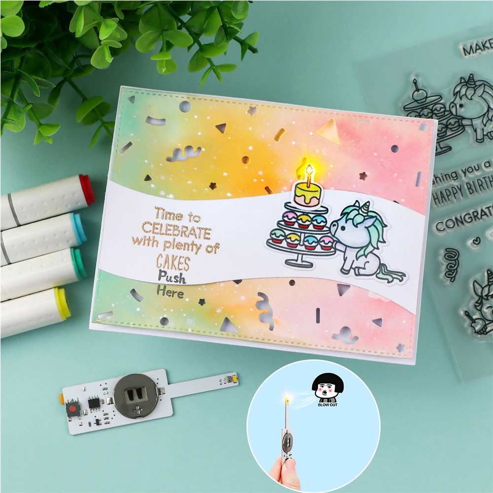 Blow-Out LED Candle Light for Light-Up Birthday Card DIY Scrapbooking Christmas Halloween Gift Card Interactive Handmade Craft