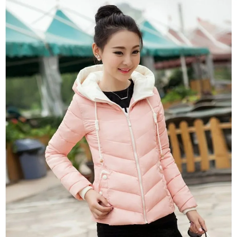 2023 New Women Fashion Cotton Coat Winter Thin Down Jacket Female  Parkas Short Slim Fit Outwear Thickened Hooded Overcoat