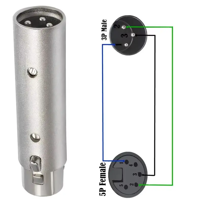 

XLR 5-контактный на XLR 3-ядерный мужской и женский аудиоразъем XLR для микрофона, преобразования сценического освещения DMX и т. д.