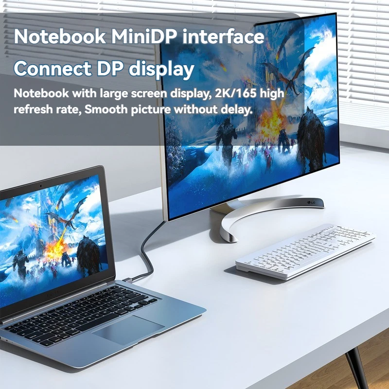 MiniDP to DP1.4 Mini Displayport Lighting 2 Port 8K HD 60/144/165Hz Bidirectional Transfer for Notebook Connection Display