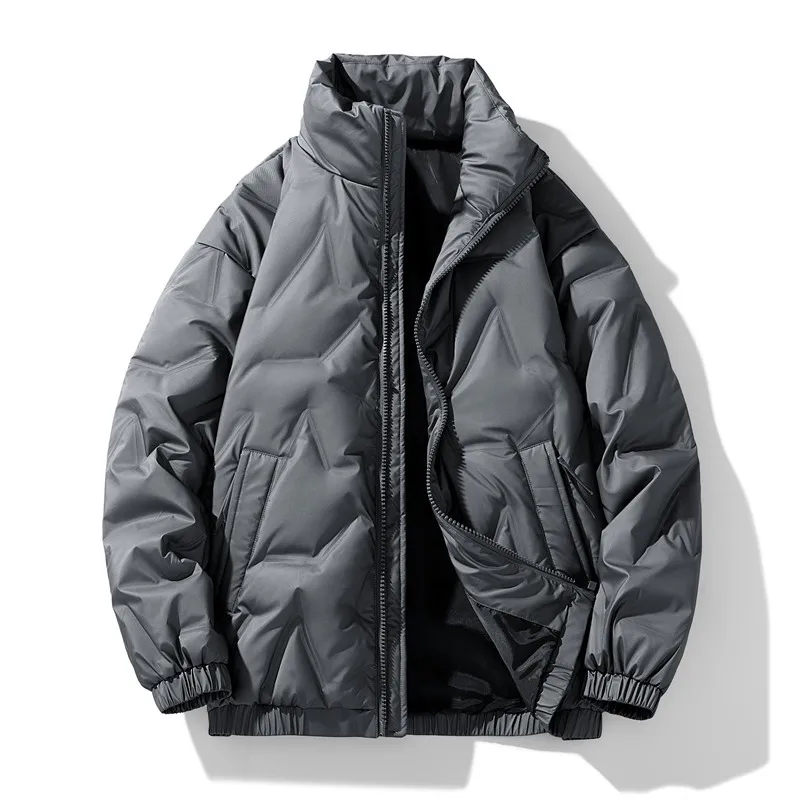 Men Down Coat Winter Fashion Thicken Cold-proof Stand Collar Male Jacket Long Sleeve Pocket Loose Comfortable Man Outerwear