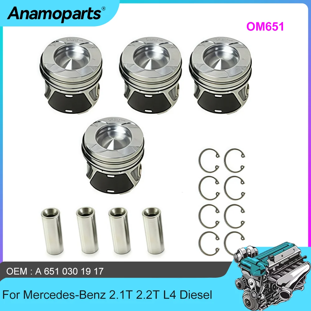 4pcs Piston & Ring Kit for Mercedes-Benz OM651 2.1L 2.2L L4 Diesel Engine Parts Compatible with A-Class B-Class C-Class CLA CLS