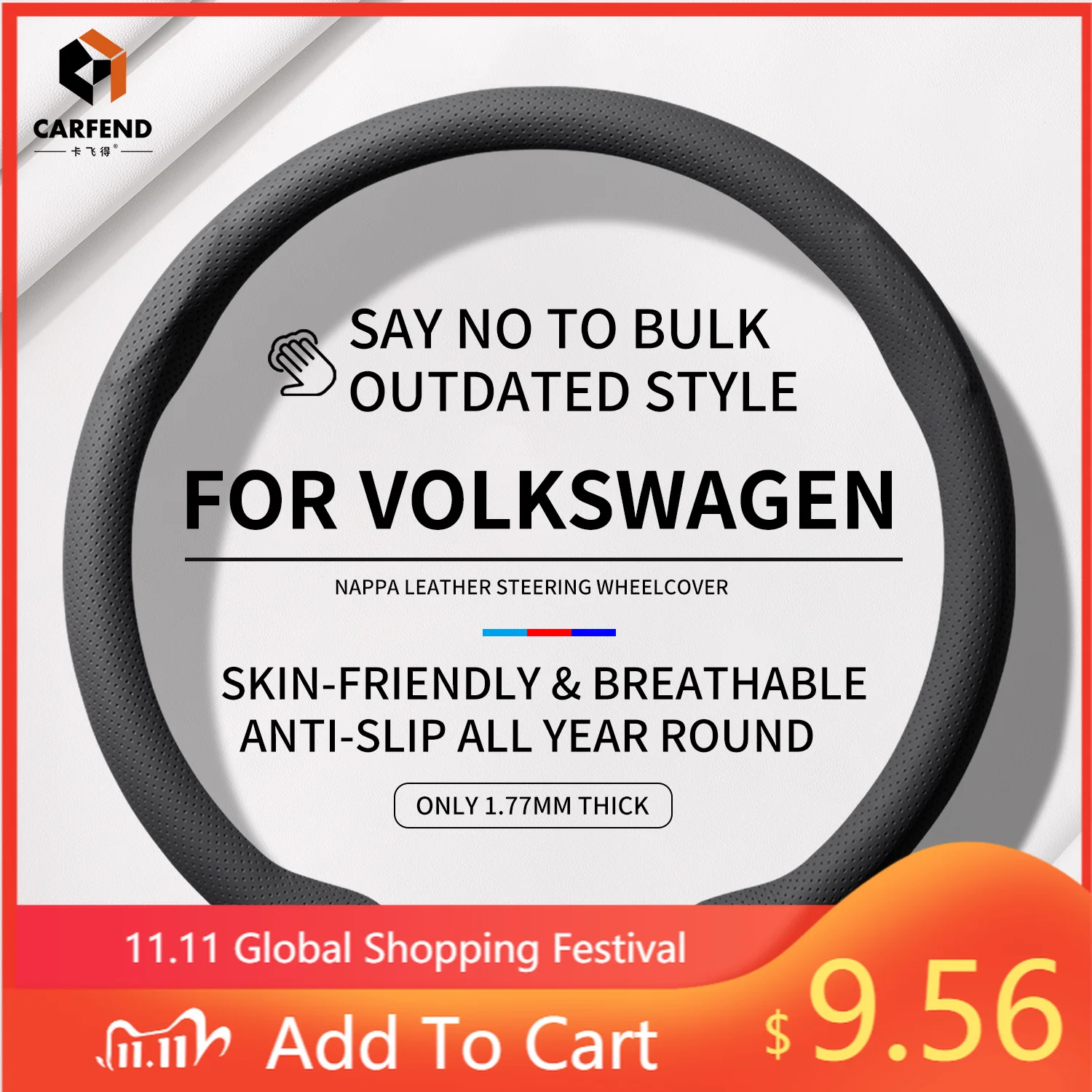 

2026 Suitable For VOLKSWAGEN ID.3/ID.4/Tiguan/Golf/T-Roc/Polo/Passat/Atl/Taos/Tharu Ultra-Thin Luxury Car Steering Wheel Cover