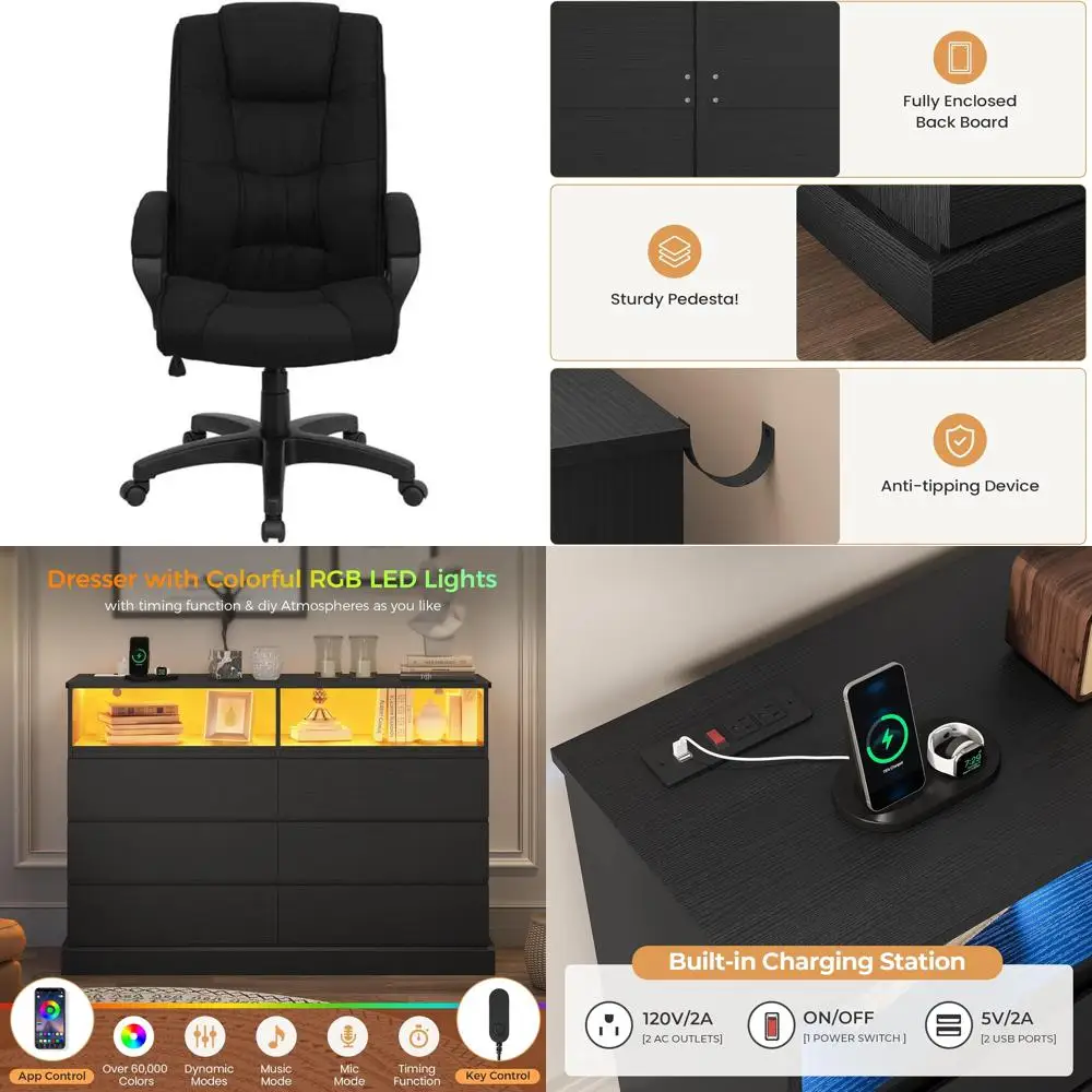 كرسي مكتب تنفيذي معاصر عالي الظهر باللون الأسود - راحة حديثة لمساحة عملك