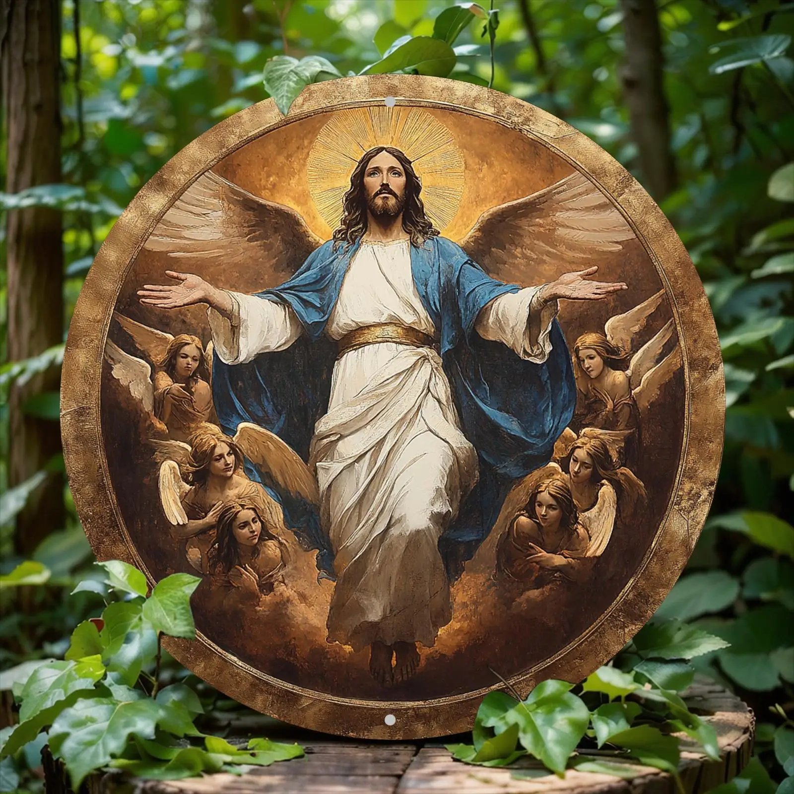 

1pc, Round Vintage Jesus-Themed Aluminum Wall Sign - 8x8 Inch Metal Decor For Home, Office, Kitchen & Living Room - Durable, Ea