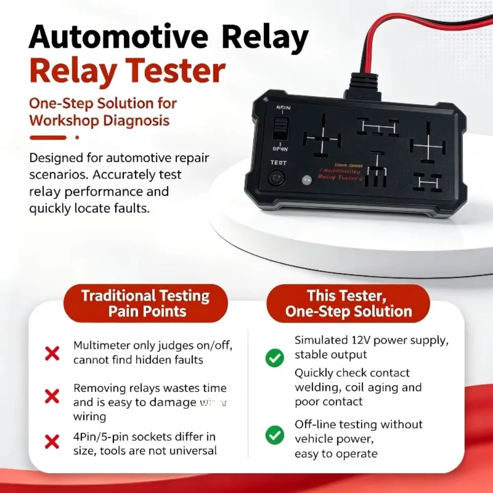 12V 24V Automotive Relay Tester 5 Socket Relay Test Tool for Car Truck Electrical System Diagnosis and Repair