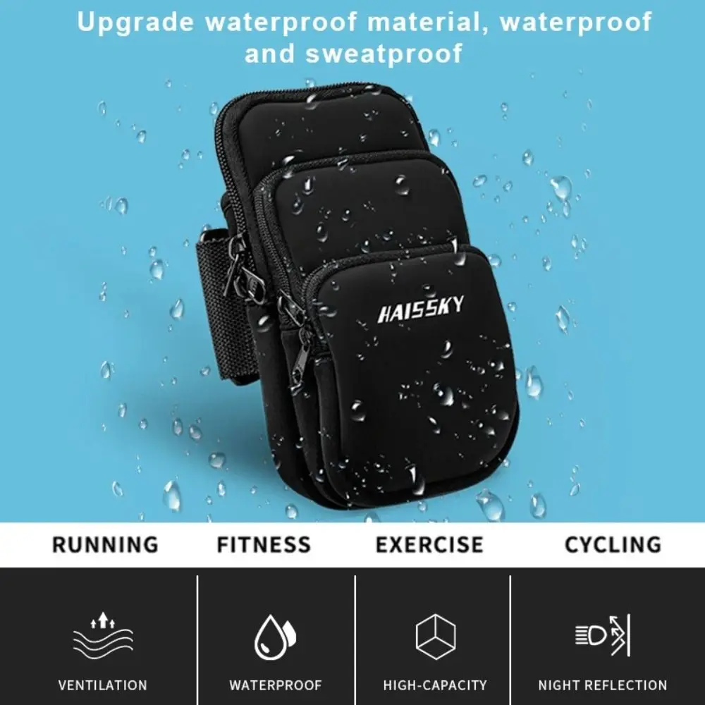

Three Pockets Running Phone Bags Large Capacity Storage Bag Arm Band Pouch Neoprene Headphone Card Mobile Phone Arm Bag