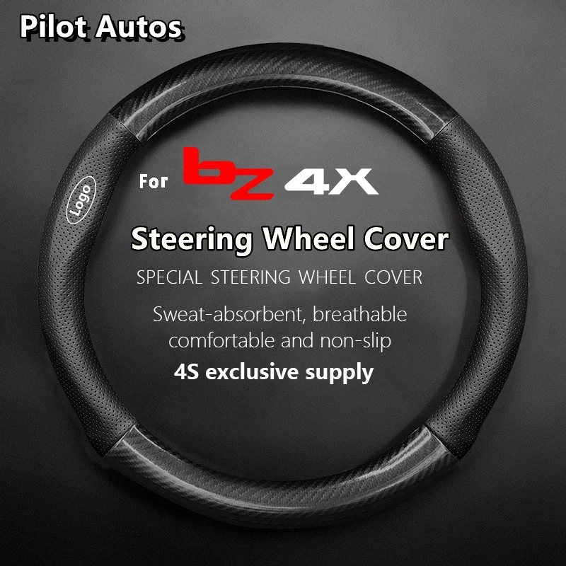 For Toyota For BZ4X Steering Wheel Cover Genuine Leather Carbon Fiber Summer Winter Women Man