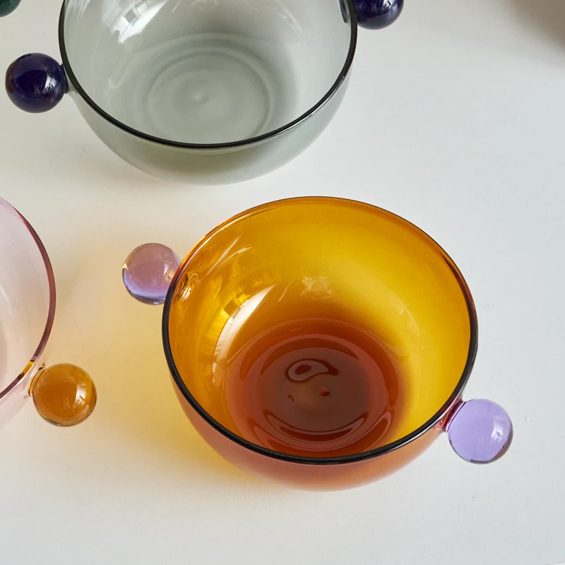4.5inch Icecream Bowl with Handle Glass Bowl for Yoghurt Japanese Bowl Colorful Glass Tableware Soup Bowl Heat Resistant Glass