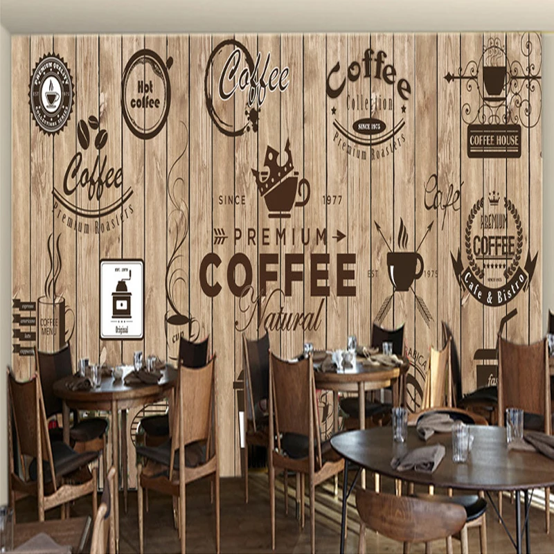 Mural 3D personalizado De cualquier tamaño, Papel tapiz Retro nostálgico De grano De madera, pinturas murales De cafetería, Papel tapiz para sala De