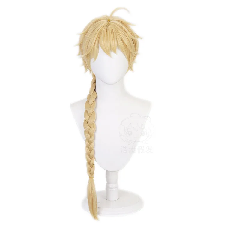 Aether cosplay perucas jogo genshin impacto vestir-se perucas homem mulher amarelo longo trança cabelo sintético acessórios de fantasia de halloween