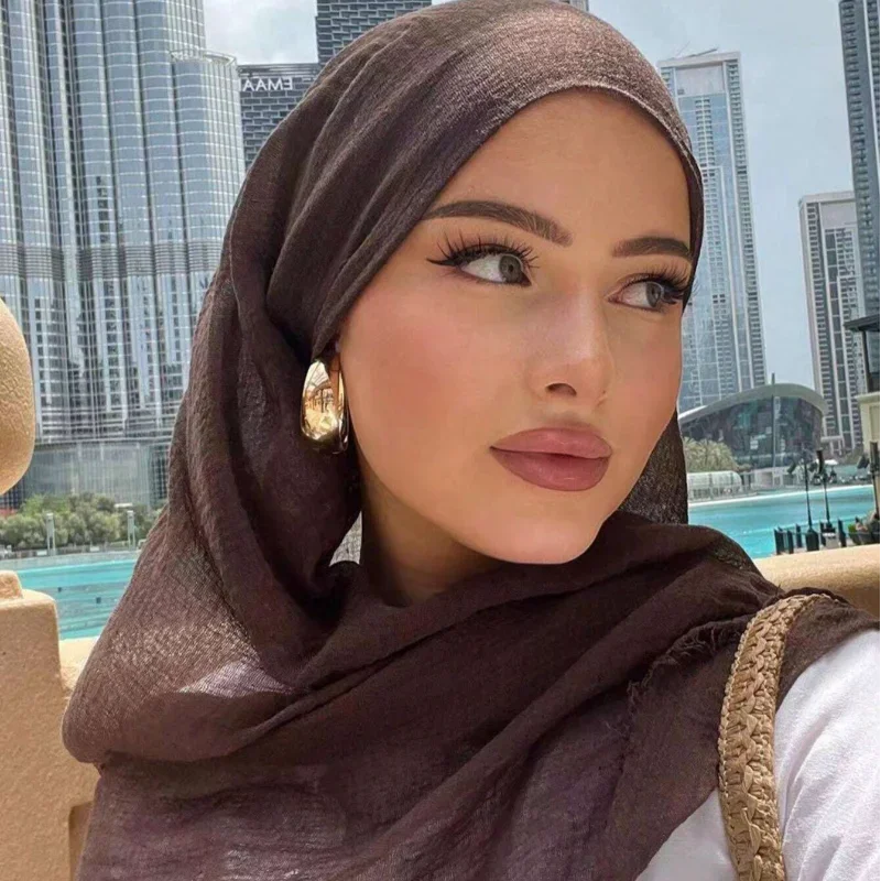 

2024 New 180*90cm Women Crinkle Hijabs Cotton Inen Hijab Solid Color Headband Breathable Versatile Musulman Islamic Turban