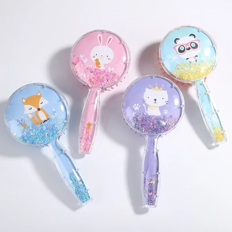 Cute Cartoon Air Cushion Comb Round Shape Sequins Quicksand Anti-knot Massage Combs for Baby Kids Children Comb for Curly Hair