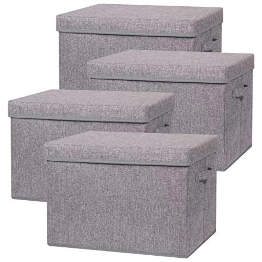 

4 Pack Large Foldable Storage Box with Lids Fabric Storage Cube Organizer Cloth Containers Bins Baskets for Closet Clothes Clot