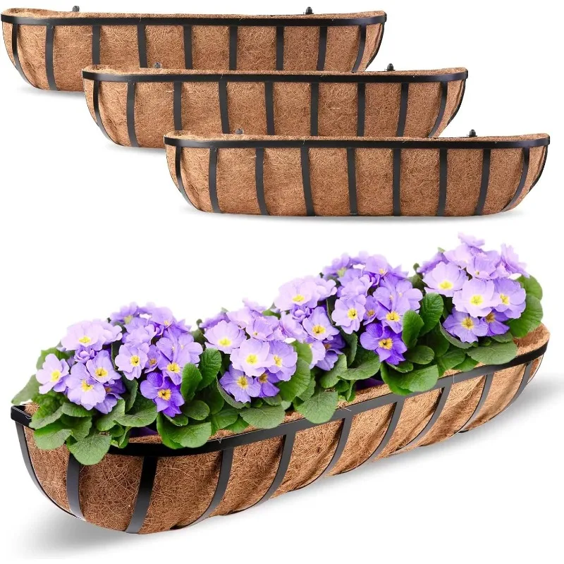 

4 Pcs 30“ Window Box Deck Railing Planter with Coco Liner for Outdoor Balcony Porch Fence Patio Rail caseta jardin exterior