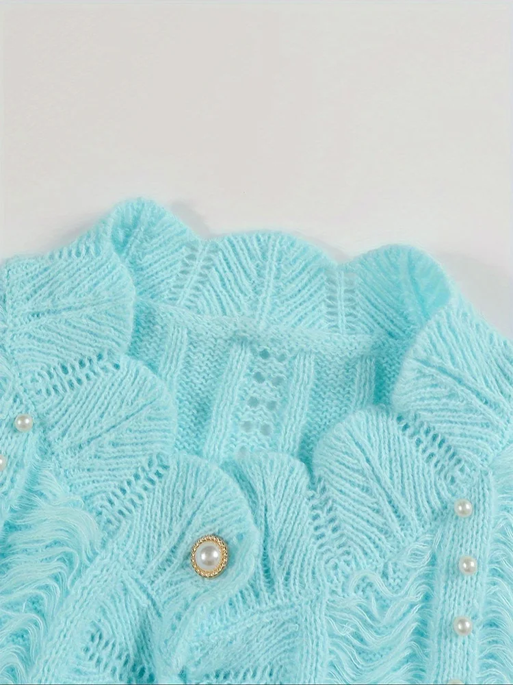 เสื้อคลุมคาร์ดิแกนไหมพรมแขนยาวสำหรับผู้หญิง ดีไซน์หรูหรา สีพื้น ติดกระดุมด้านหน้า แฟชั่นใหม่มาแรงสำหรับฤดูใบไม้ผลิและฤดูใบไม้ร่วง ปี 2024