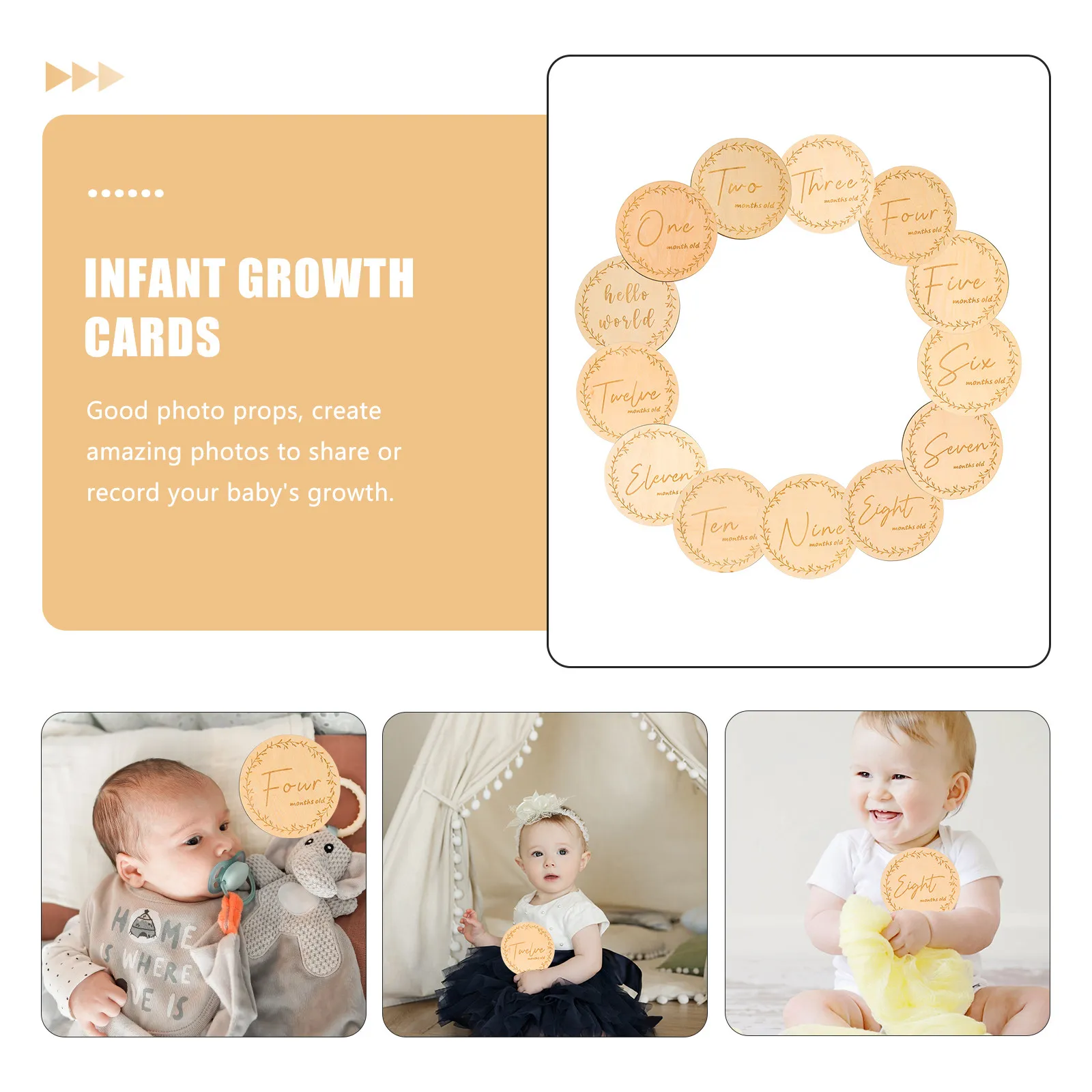 13pcs Wooden Baby Milestone Cards, Cartoon Style Monthly Age Signs for Newborn Photography & Growth Tracking