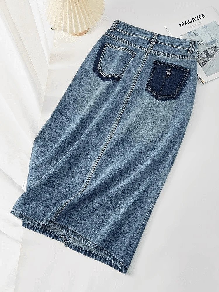 

High Waist A-Line Skirt Women's Denim Skirt Summer 2024 Versatile f Body Skirt Small Size ket Design Jeans Fabric