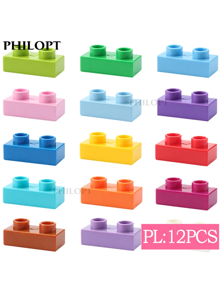 12 pièces bricolage grand bloc de construction briques minces 1X2 briques grande taille assemblé accessoires partie en vrac éclairer brique enfants jouets