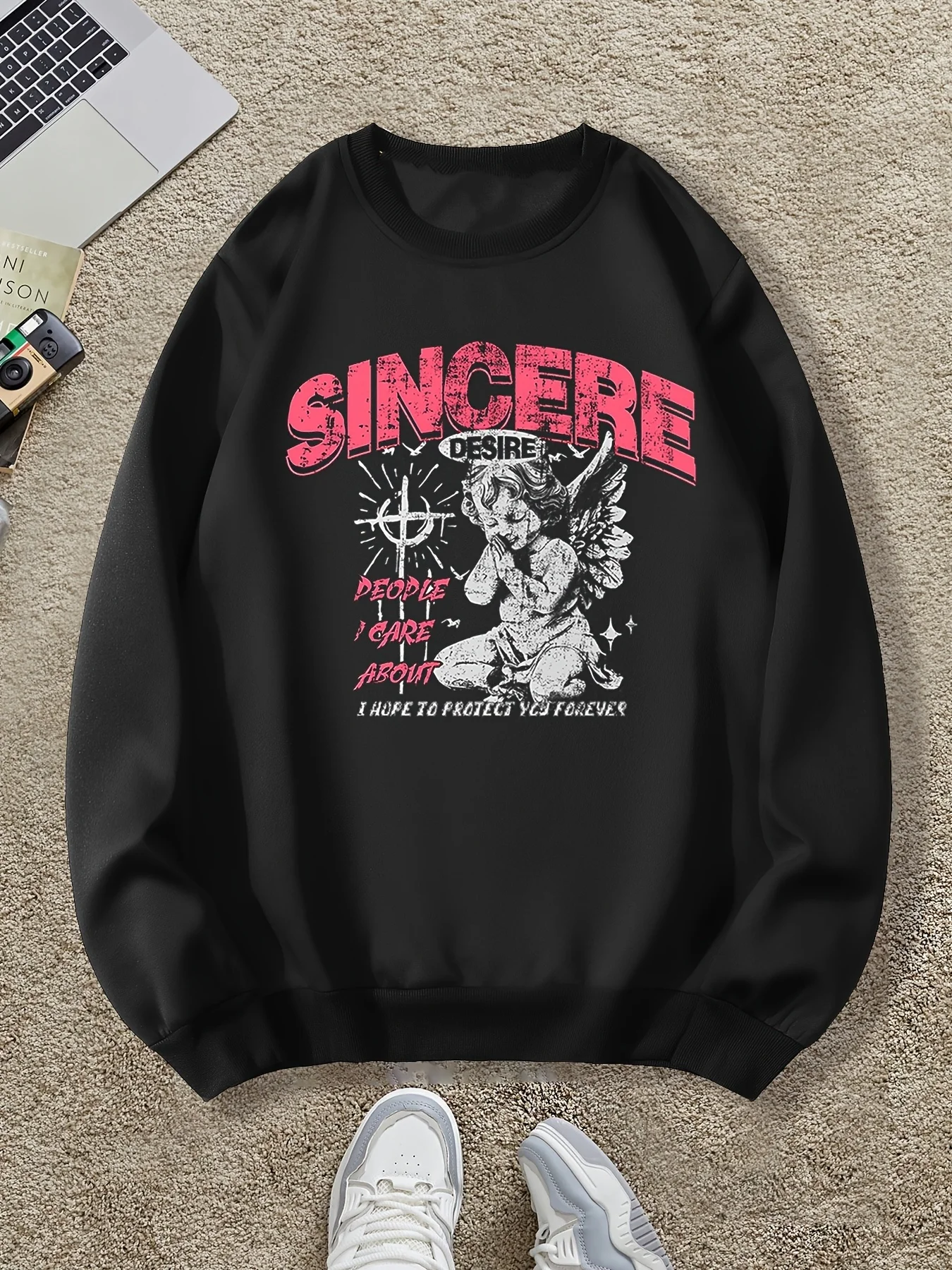 

Готический узор ангела с принтом, осенне-зимняя мужская и женская спортивная одежда с длинными рукавами, повседневная свободная уличная уличная толстовка