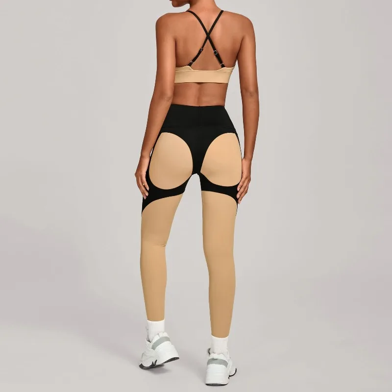 여성용 컬러 매칭 요가 세트 조절 가능한 어깨끈 브라 하이웨이스트 스포츠 레깅스 야외 러닝 헬스장 피트니스 운동 세트
