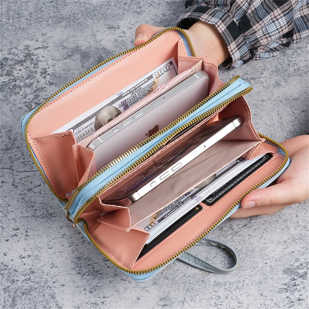 Fashion women's mobile wallet Double zipper large capacity purse multi-function clutch bag