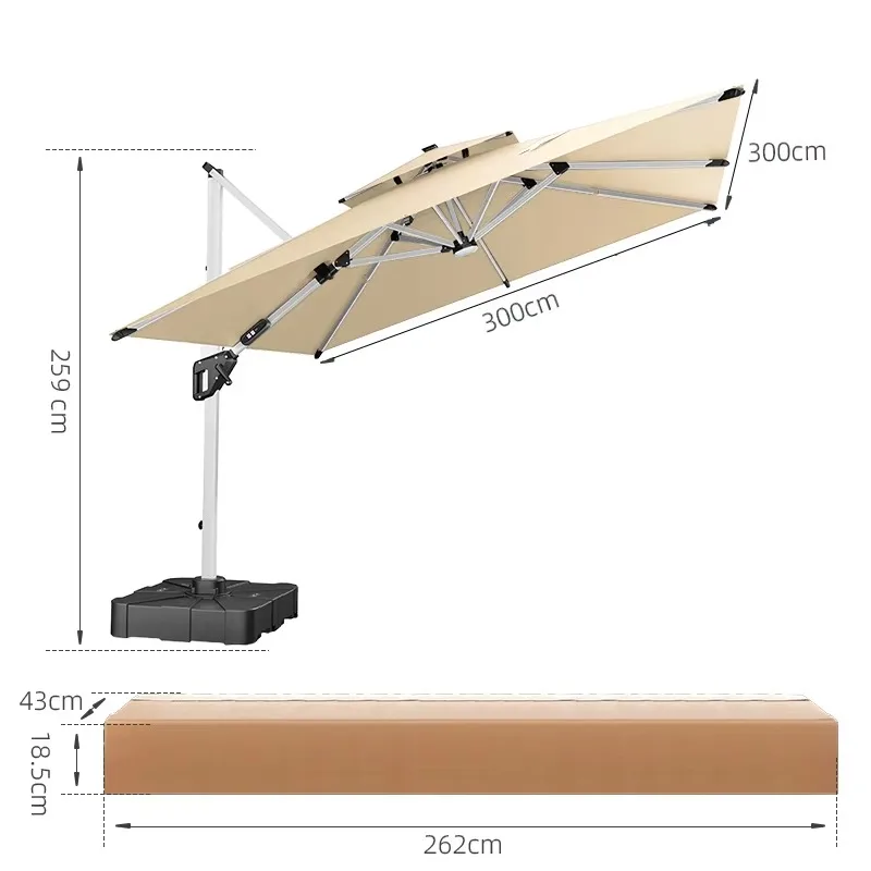 Garden umbrella Outdoor large rectangular offset cantilever umbrella Double top Heavy duty waterproof aluminum