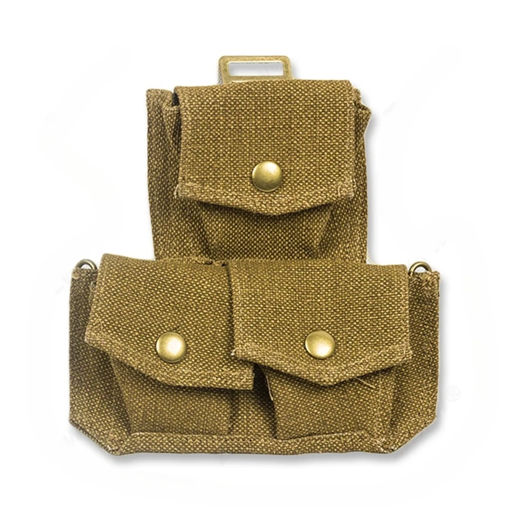 British P37 Enfield Triple Pouch WWII Canvas Replica Storage Bag 3-compartment Design Ideal for Outdoor Carry Vintage Collection