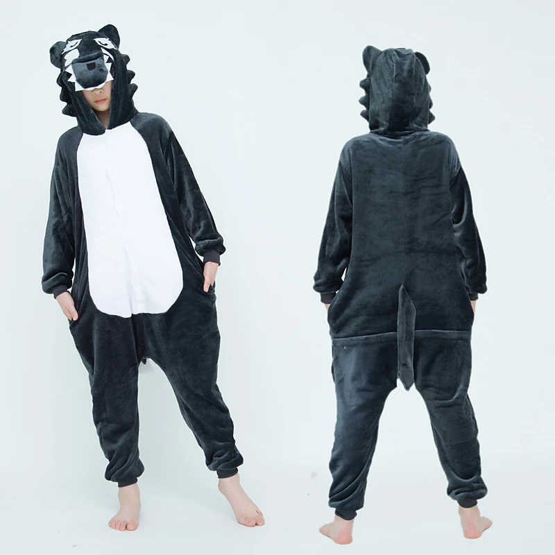 Mädchen Jungen Cartoon Onesies Kinder Kinder Niedlichen Wolf Tier Pyjamas Kigurumi Cosplay Kostüme Für Weihnachten Halloween Party