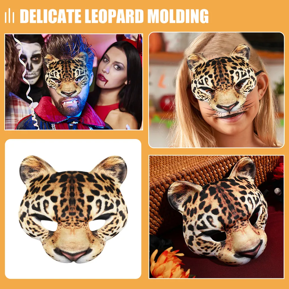 2Pcs Leopard Halloween Mask Soft Eva Material Adjustable Elastic Band Half Face Mask for Masquerade Cosplay Fancy Dress Photo
