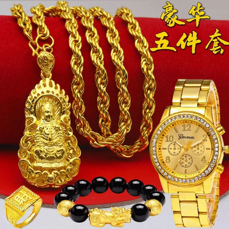 100% lapisan hadiah 999 asli jam tangan 999 24k kalung 999 pria agresif 999 besar rantai tebal gaya baru perhiasan emas murni 18K