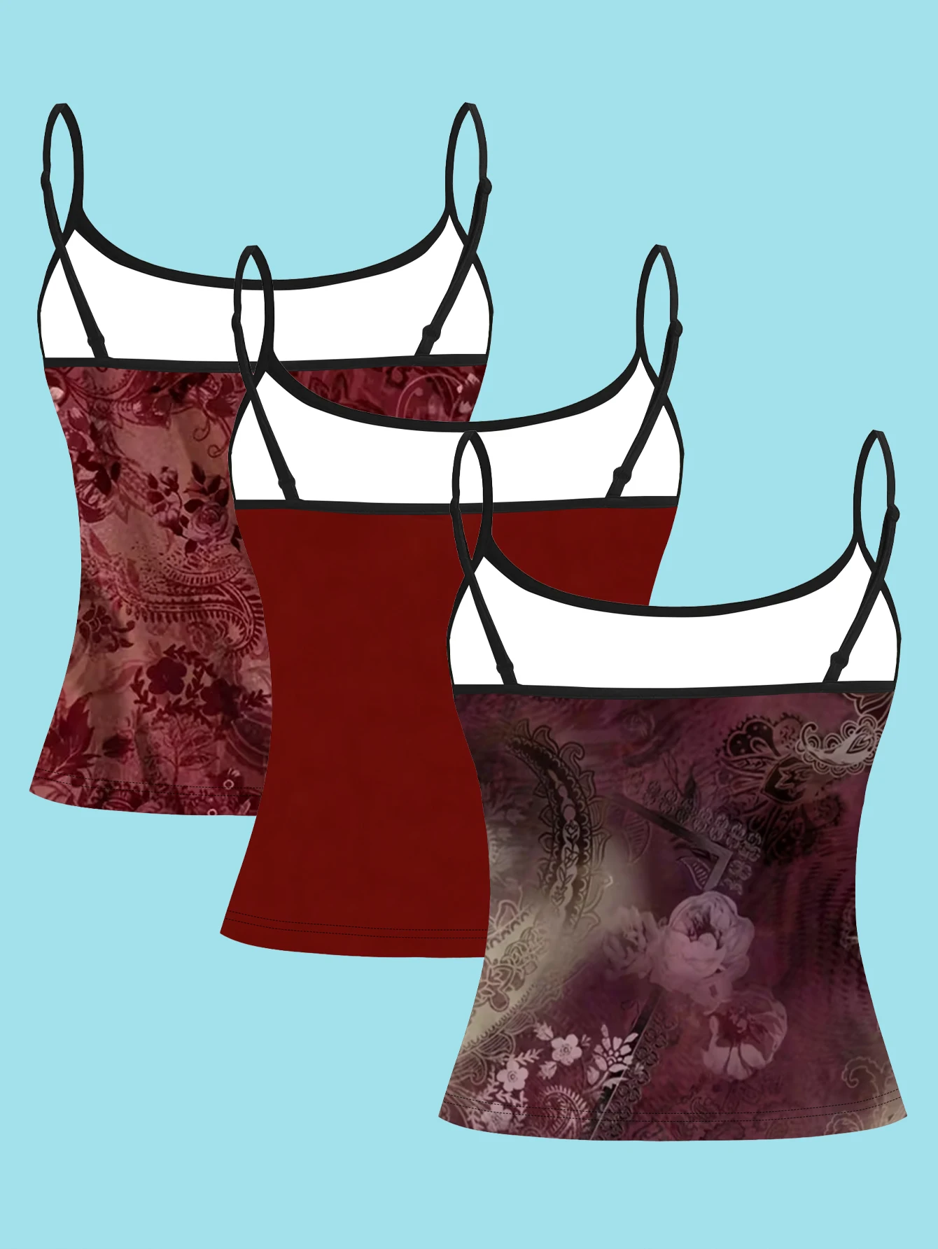 3-Piece Set of Vintage-Style Floral Star Camisoles, Slim-Fit Tank Tops for Y2K Fashionistas, Suitable for Both Inner and Outer Wear