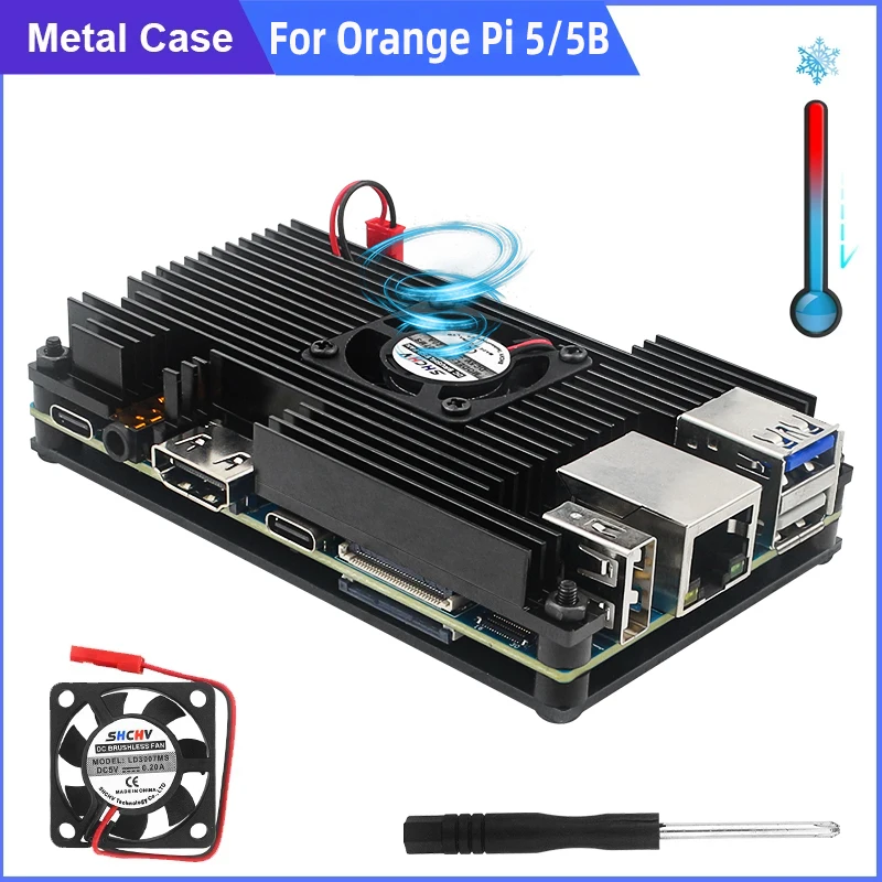 

Корпус из алюминиевого сплава для Orange Pi 5 5B с активным и пассивным охлаждением, металлический корпус с вентилятором для Orange Pi 5B