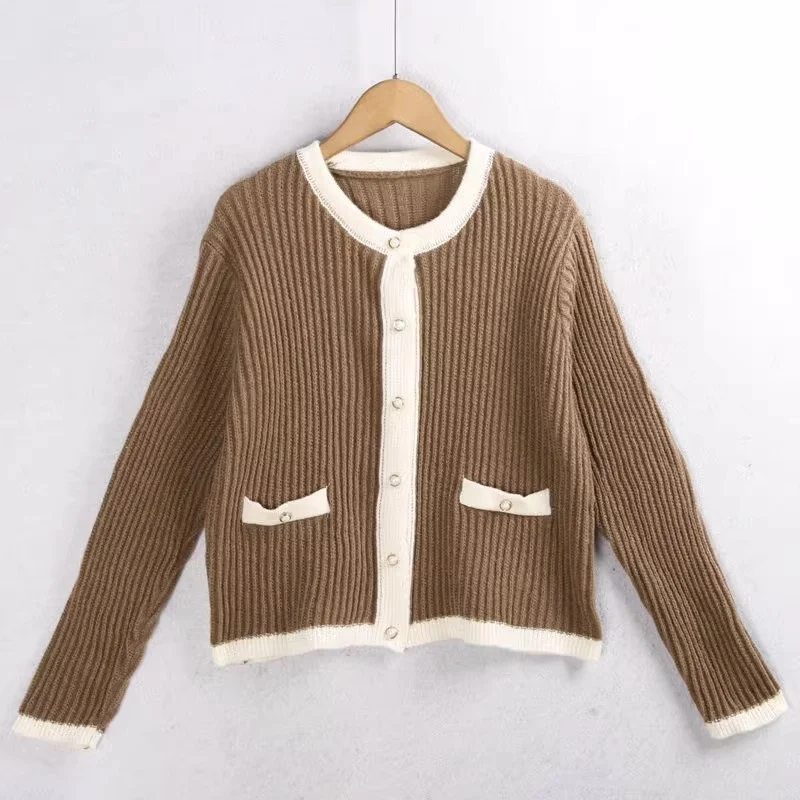 

435 Small Fraance Sle Knitted Sweater Coat Cardigan Autumn New Color Blo Long Sve ket Versatile Women's Faion