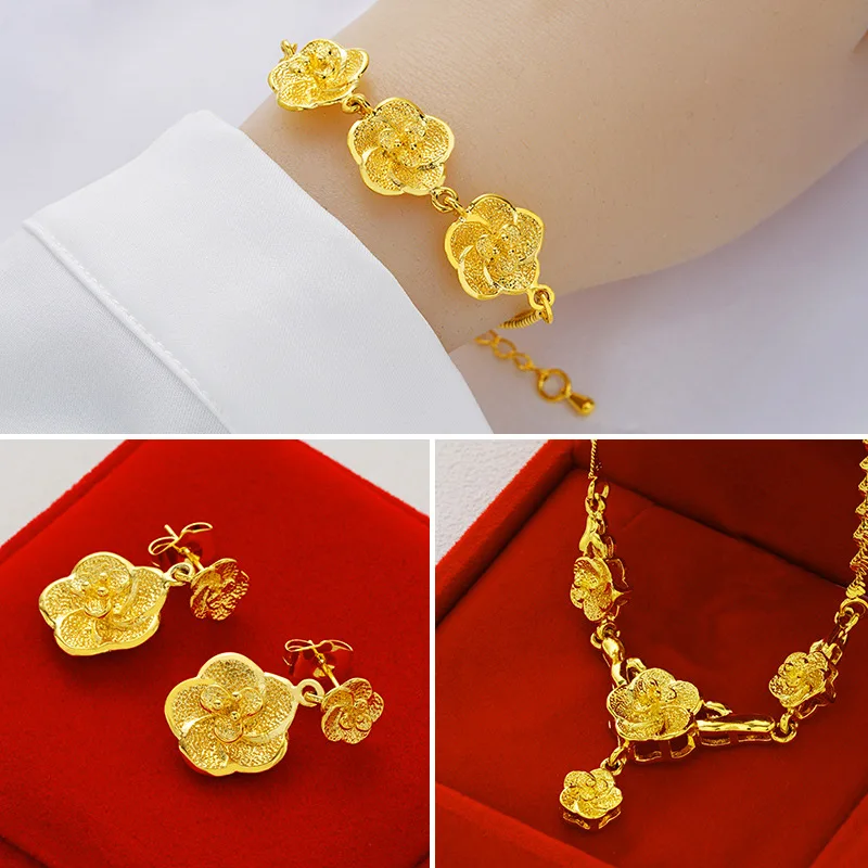 

Women's Sand Gold Necklace Wedding Golden Flower Pendant Non-Fading 18K Gold Plated Luxury Fashion Jewelry Gift For Women