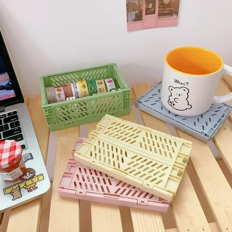 

Mini Folding Plastic Storage Box Collapsible Storage Container Desktop Cosmetic Storage Basket Home Office Organizer Box
